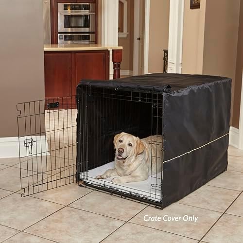 MidWest Homes for Pets Large Dog Crate Cover, Black Polyester Privacy Kennel Cover Fits Most 42-inch Crates, Machine Washable, Reduces Barking & Chewing - Image 2