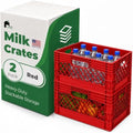 EconoHome Milk Crate - Stackable Storage Crate with Built-In Handles - Heavy Duty Plastic Material - Ventilated Organizer Bin for Garage, Pantry, Classroom, Office & Moving - Red, 19x13x11, 2-Pack by EconoHome