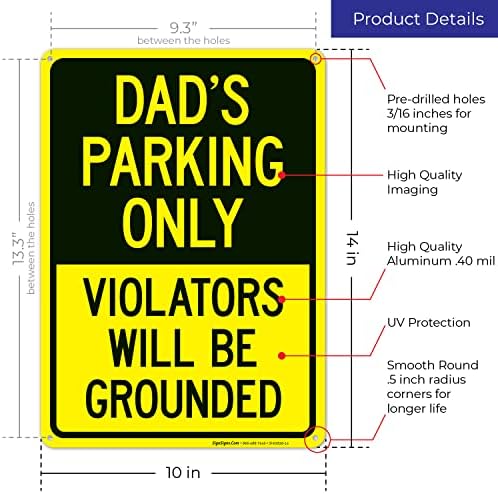Dad's Parking Only Violators Will Be Grounded Sign, 10x14 Inches, Rust Free - Image 3