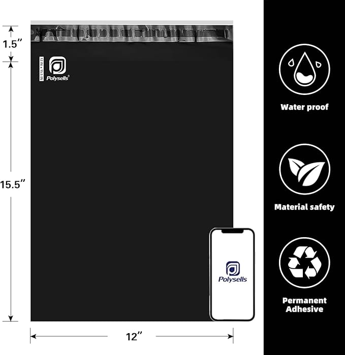 POLYSELLS 1000 pcs 12x15.5 Inches Black Poly Mailers Shipping Envelopes - Image 2