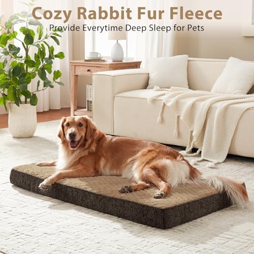 JOEJOY Orthopedic Dog Bed for Extra Large Dogs, Washable Dog Crate Bed Large Sized with Removable Cover, Egg Memory Foam Big Pet Beds, Brown, 47"x29" - Image 2