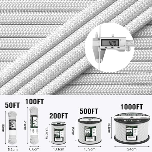 Paracord Rope 750 lb - 200ft 5/32" Parachute Cord 4MM 12-Strand para Cord - Heavy Duty Spool String for Survival,Camping Gear, Survival Bracelet, Clothesline - White - Image 5