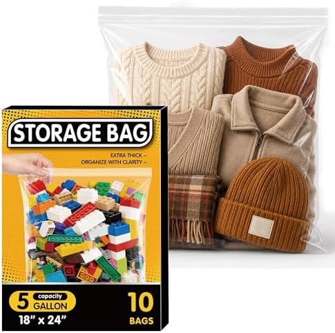 10 Pack 5 Gallon Extra Large Clear Plastic Zipper Bags by Unknown