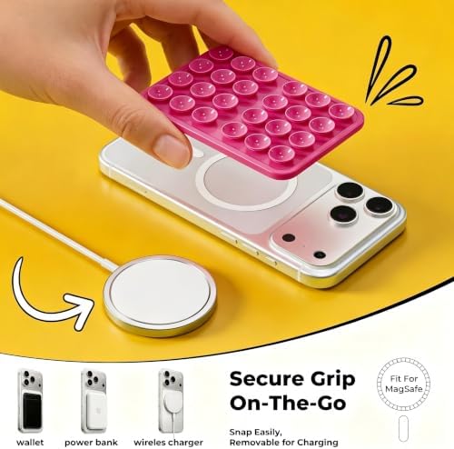 2026 Upgraded Magnetic Suction Sticky Phone Grip for Magsafe, Hot Pink - Image 6