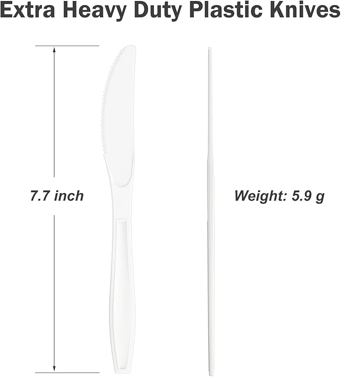 360 Count Extra Heavy Duty White Plastic Knives Disposable, Heat Resistant - Image 3