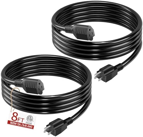 Skrizcable 16/3 Short Extension Cord 8FT 2Pack, Black Extension Cord Indoor by Skrizcable