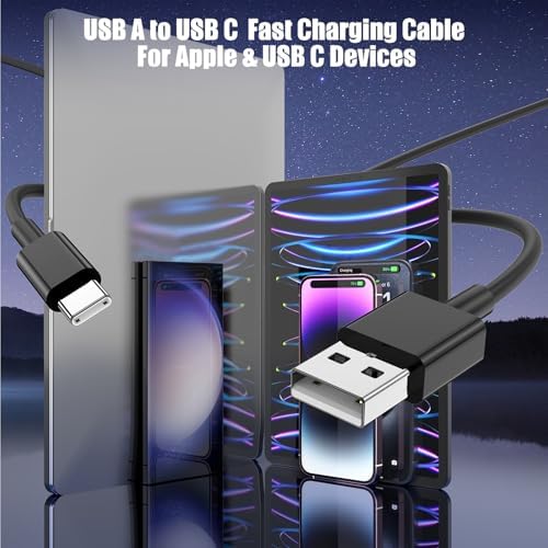 3-Pack Black [3.3FT+3.3FT+6FT] USB A to USB C Cable，USB to USB C Car Carplay Cable for iPhone 16 15 Pro Plus Pro Max，for iPad Pro/Air/Mini，for Samsung S24/S23/S22/S21，for MacBook Pro/Air and More - Image 3