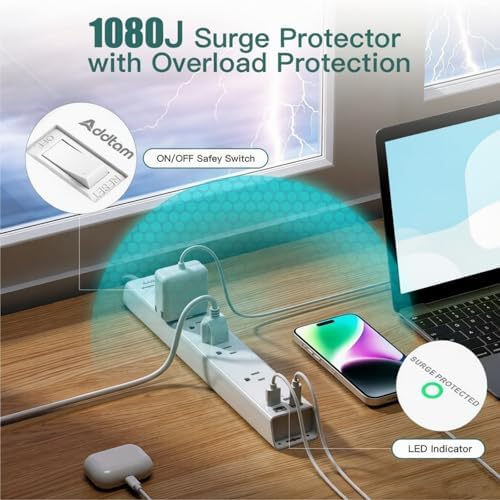 2 Pack Surge Protector Power Strip -15ft Extension Cord, 5 Outlets 4 USB - Image 6