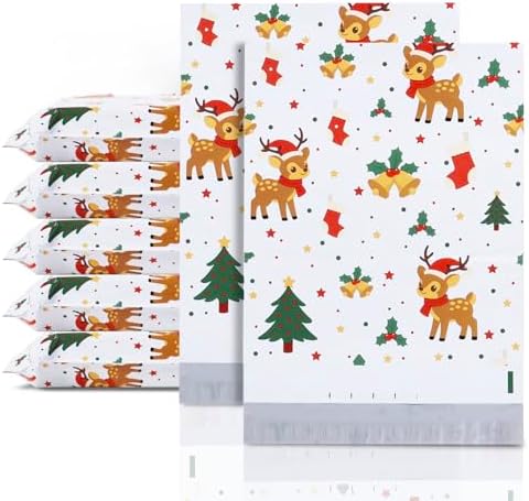 10x13 Inches Christmas Poly Mailers 25 Pcs Waterproof Self-Sealing Holiday Shipping Bags for Clothing & Gifts by POLYSELLS