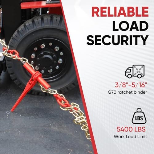 Dollate 2Pack 3/8" to 5/16" Ratchet Chain Load Binder with 5/16"x10FT G80 Heavy Duty Chain, Chain Binder with 5400 Lbs WLL and Chain with 4900 Lbs WLL, Chain Binder and Transport Chain for Tie Down - Image 2