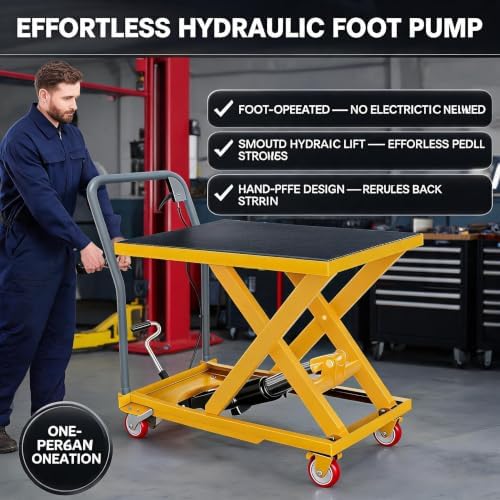 500 LBS Manual Hydraulic Double Scissor Lift Table Cart, Max 28.5 Inch Lifting Height, Reinforced Welded Steel Frame, Anti-Overload Hydraulic Unit, Non-Slip Rubber Platform Mat - Image 3