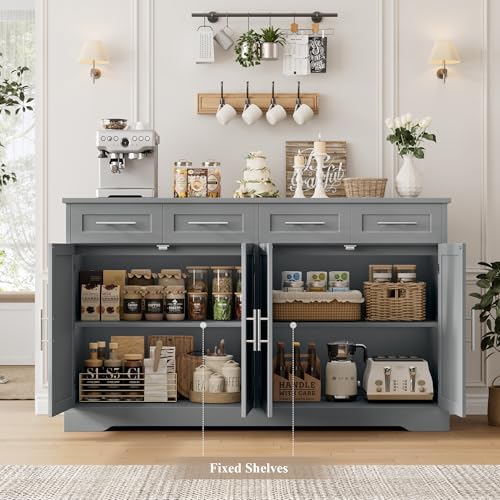 HOSTACK 60" W Sideboard Buffet Cabinet with Storage, Kitchen Cabinet, Gray - Image 4