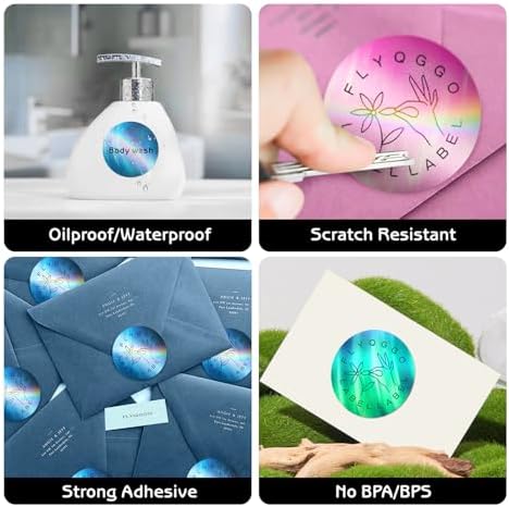 2" Holographic Thermal Sticker Labels, 500 Pcs Round Printable Thermal Waterproof Sticker Rainbow Glitter for Logo Design, Price/Name Tag, Barcode, DIY Custom, Aurora Dark Purple, 500 Labels/Roll - Image 6