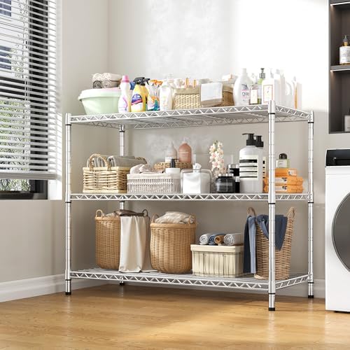 DurayLoly Heavy Duty 3-Tier Metal Shelving Unit, Adjustable Shelves, Chrome - Image 5