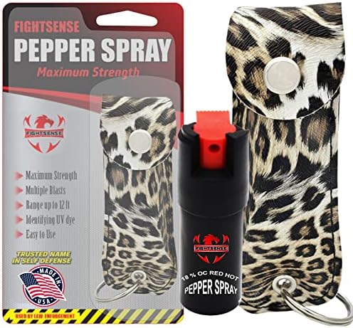 FIGHTSENSE Self Defense Pepper Spray - 1/2 oz Compact Size Maximum Strength Police Grade Formula Best Self Defense Tool for Women W/Leather Pouch Keychain by FIGHTSENSE