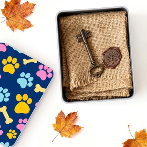 Small Metal Tins Box-4.7" x3.5"x1.6" Rectangular Empty Storage Box With Lid Decorative Organizer Storage Tin Case For Office/Cookie/Candy/Jewelry/Photo/Letter-Blue Dog Paw - Image 4