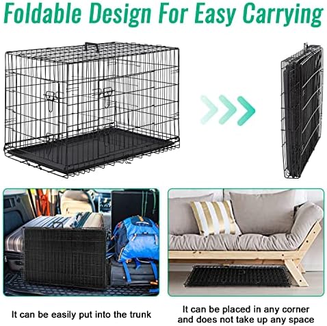 FDW Dog Crate for Large Dogs 42 Inch Folding Metal WirePet Cage Double Door W/Divider Panel Indoor Outdoor Kennel Leak-Proof Plastic Tray,Black - Image 5