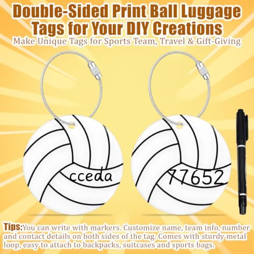19 Pcs Volleyball Luggage Tags, Volleyball Party Favors Suitcase Labels with Pen, Metal Ring Name ID Card and DIY Pocket for Sports Team Travel Baggage Identifiers for Men Women - Image 5