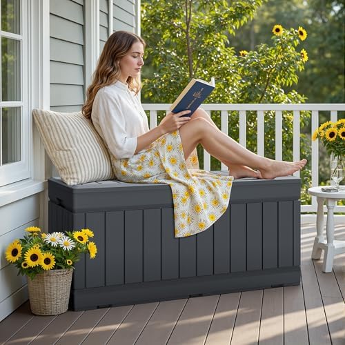 JUMMICO 78 Gallon Deck Box Waterproof Resin Outdoor Storage Box - Image 5