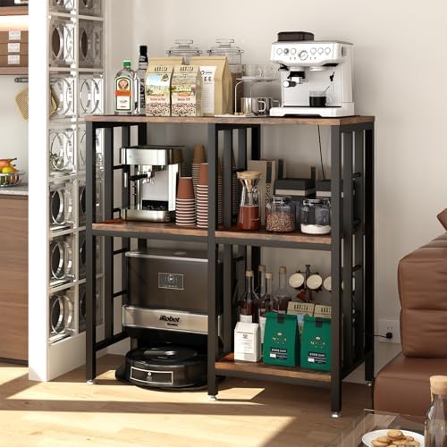 METYERRY Adjustable Kitchen Bakers Rack with Power Outlet,4-Tier Microwave Stand Kitchen Cart,Mini Fridge Stand with Storage,Bar Cabinet,Suitable for Office,Coffee Bar,Living Room,Patio,Rustic Brown - Image 2
