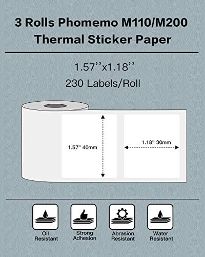 Phomemo Labels 3 Rolls, 1.57"x1.18", for M110/M100/M220/M108, 960 PCS - Image 2