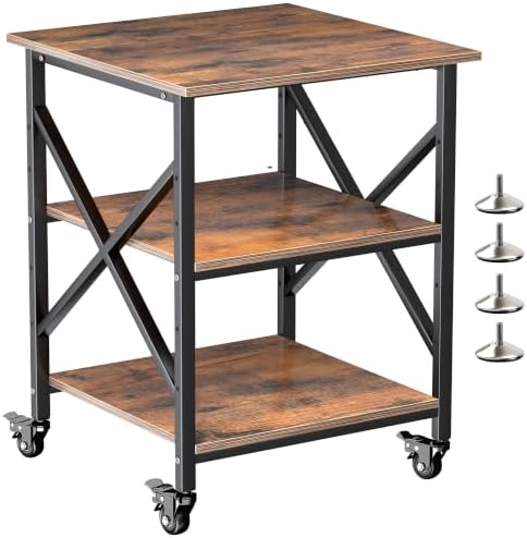 Printer Stand, 23.6 x 23.6 Inches Large Printer Stand with Adjustable Storage Shelf, 3 Tier Printer Table for Home Office, Rolling Printer Cart with Industrial Wheels, Mini Fridge Stand Table, Vintage by Unknown