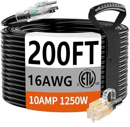 HUANCHAIN Indoor Outdoor Black Extension Cord 200 FT Waterproof 16/3 Gauge by huanchain