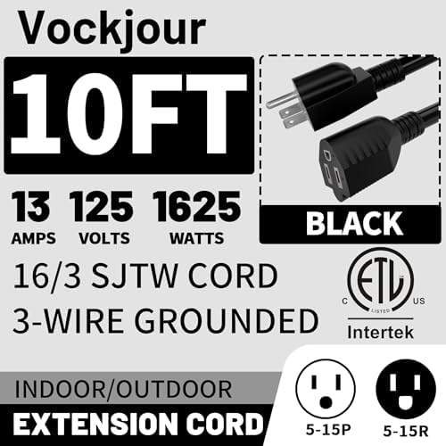 Vockjour 16/3 Black Indoor Outdoor Extension Cord 10 Ft 2 Pack Waterproof - Image 2