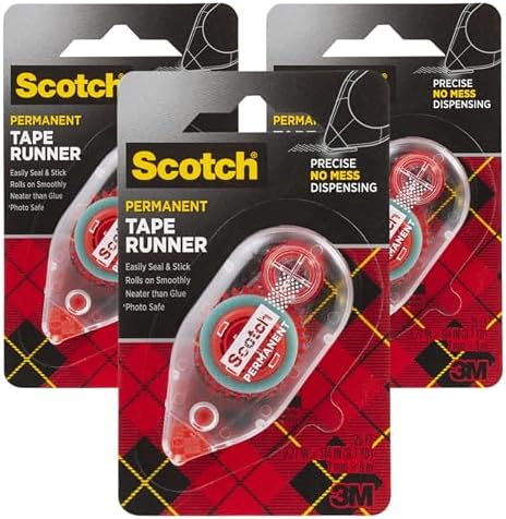 Scotch 6061 Scotch Double Sided Adhesive Roller Tape Runner, Permanent, Acid-Free, Photo-Safe Adhesive for Scrapbooking, Photo Mounting, and Crafts, 0.27 in x 26 ft per Roller, Pack of 3 by ScotchBrand