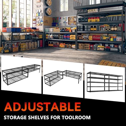 REIBII 60" W Garage Shelving Heavy Duty Metal Shelving 3000LBS Storage Shelves Adjustable Metal Shelves for Industrial 5 Tier Garage Shelves for Basement Pantry Warehouse 60" W x 24" D x 72" H 2 Pack - Image 7