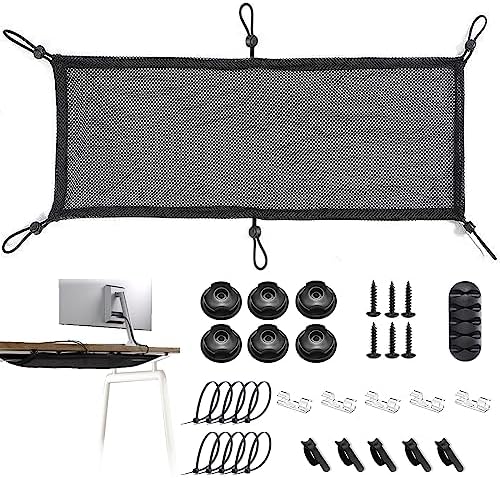 Cable Management Mesh Under Desk Kit, Privacy Net, 36PCS Table Flexible Wire Organizer, Extra Large Capacity Kit Desk, 27 x 10 Inches by CEVICANT