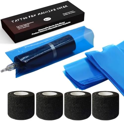 200pcs Blue Tattoo Machine Pen Covers & 4pcs Grip Tape Wraps by Formoreprofessionalandcomfortable