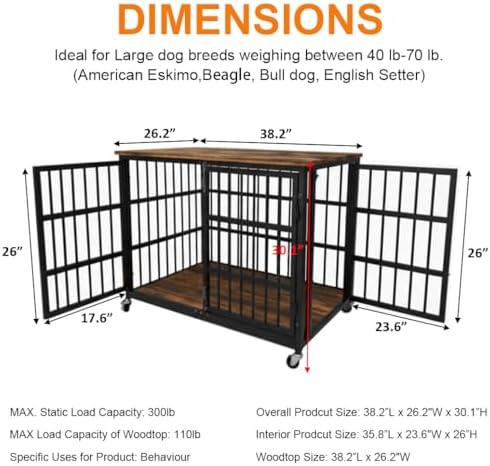 BOLDBONE 38 inch Dog Crate Furniture, Heavy Duty Dog Kennel Indoor for Large Dogs, Escape-Proof and Chew-Proof Wooden Dog Cage for high Anxiety Dog, Decorate House as TV Stand, End Table, Black Brown - Image 4