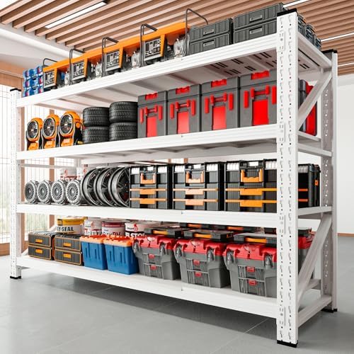 RAVIGIN 5000LBS Storage Shelves,71" W Garage Shelving Heavy Duty Metal Adjustable Garage Shelves, Shelving Units Industrial Shelving for Warehouse,71" W x 24" D x 69" H,White by RAVIGIN