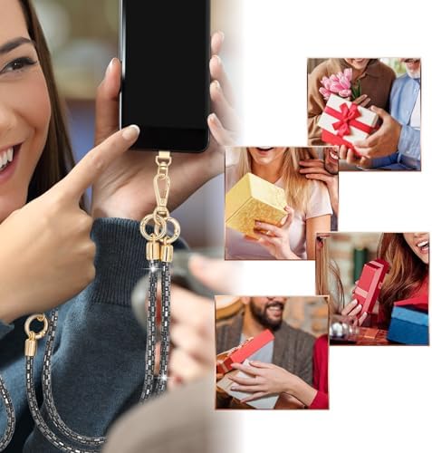 Crystal Phone Strap Crossbody Rhinestone Anti Theft Layered Strap Crossbody Cell Phone Neck for Women (Black) - Image 6
