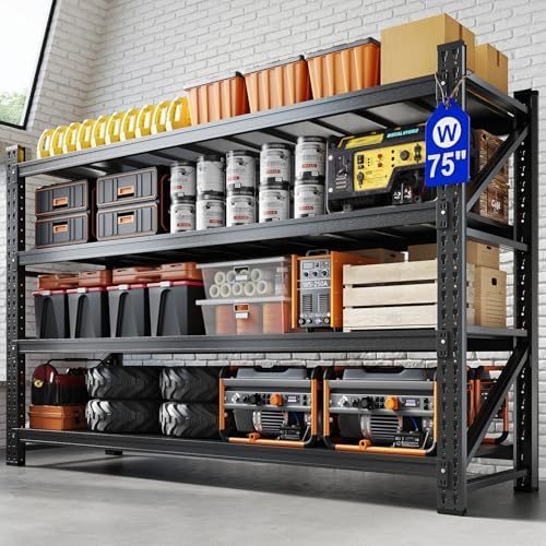 Yizosh 75" W Metal Garage Storage Shelves,8000LBS Heavy Duty 4-Shelf Adjustable Steel Organization Shelving,Utility Rack Shelf,75" W x 24" D x 70" H for Basement,Warehouse,Industrial by Yizosh
