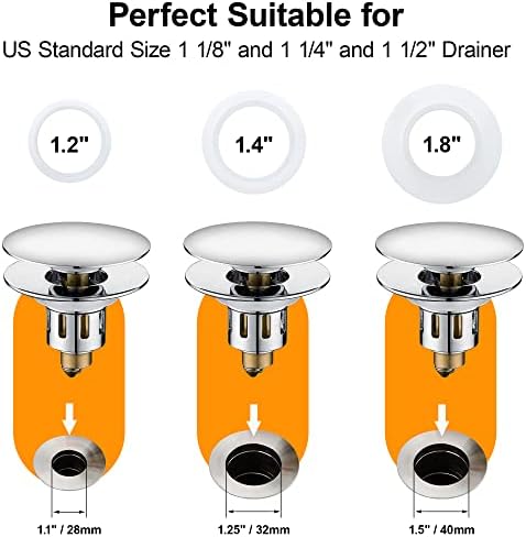 Universal Pop-Up Bathroom Sink Stopper - for 1.1~1.5 Inch Wash Basin Drain Strainer, Bounce Sink Drain Filter with Hair Catcher, Anti Clogging Stainless Steel Sink Plug, Chrome - Image 3