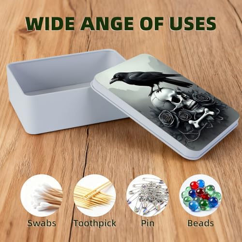 Large Metal Tins Box-7.1” x4.7”x2“ Rectangular Empty Storage Box With Lid Decorative Organizer Storage Tin Case For Office/Cookie/Candy/Jewelry/Photo/Letter-Bird Skull - Image 3