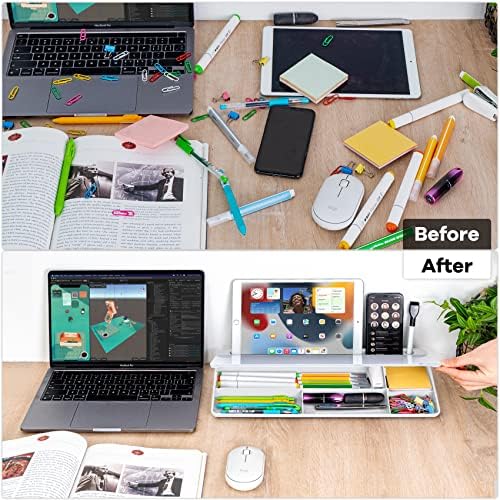 Varhomax Glass Desk Whiteboard with Storage, Desktop Organizer - Image 4