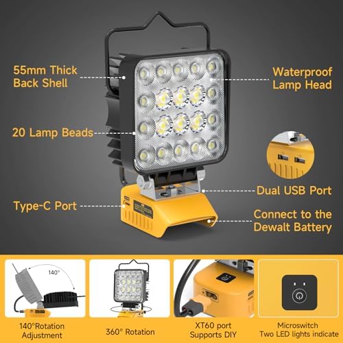 Azocek LED Work Light Compatible with Dewalt 20V Battery 6000LM Flashlight - Image 4