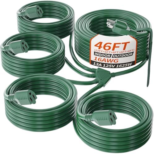 22+6+6+6+6 FT 1 to 4 Splitter Outdoor Extension Cord with Multiple Outlets by PlugSaf