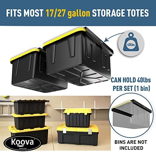 Koova Heavy-Duty Overhead Garage Storage Rack for 2 Bins. Adjustable Width, 80lb Capacity. DIY Safe Ceiling Mount, Easy Install. Fits 27-Gallon Totes. USA Made Pro-Grade Steel. Space Saving Organizer - Image 3