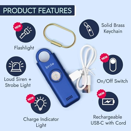 She’s Birdie 3.0 New Version – The Original Personal Safety Alarm for Women by Women–Loud Siren, Flash Light and Rechargeable Battery in a Variety of Colors (Metallic Indigo Blue) - Image 3