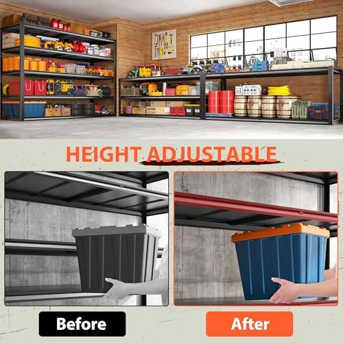 Romorgniz Heavy Duty Garage Shelving,78 H 5-Tier Metal Storage Shelves Unit,3000 lbs Capacity Adjustable Shelving Rack with Dual Wire Decking, 55.1" W x 26" D for Warehouse Basement Pantry Factory - Image 7