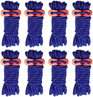 Smithok 8 Pack 4mm Guy Lines Ultralight Tent Cords with Aluminum Adjuster Tensioner Outdoor Camping Guylines Ropes for Tent Tarp,Camping,Hiking Backpacking (Blue) by Smithok