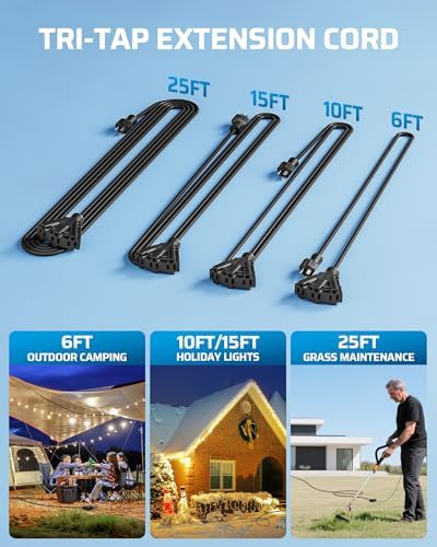 DEWENWILS 2 Pack 6FT Black Tri-Tap Outdoor Extension Cord 16/3, ETL Listed - Image 7