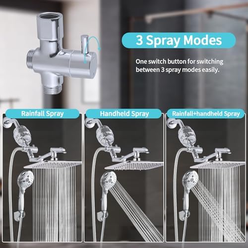10'' Dual 20 Stage Filtered Shower Head with Handheld, 6 Spray Settings Handheld Shower Head High Pressure Rainfall Filter Combo with 12'' Adjustable Extension Arm, 71'' Shower Hose (Chrome Polished) - Image 6