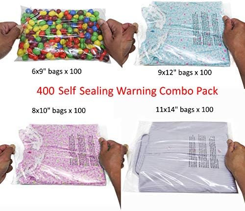 Wowfit 400 CT 4-Size FBA Poly Bags, Suffocation Warning, Permanent Adhesive - Image 2