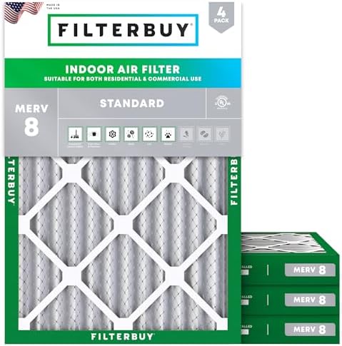 Filterbuy 18x25x2 Air Filter MERV 8 Dust & Allergy Defense (4-Pack) by Filterbuy