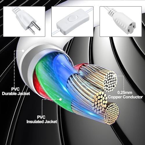 Long Extension Cord with Switch On/Off 3 Prong 18 AWG 6.56 FT Indoor Power Cord for Indoor Use - White - Image 5